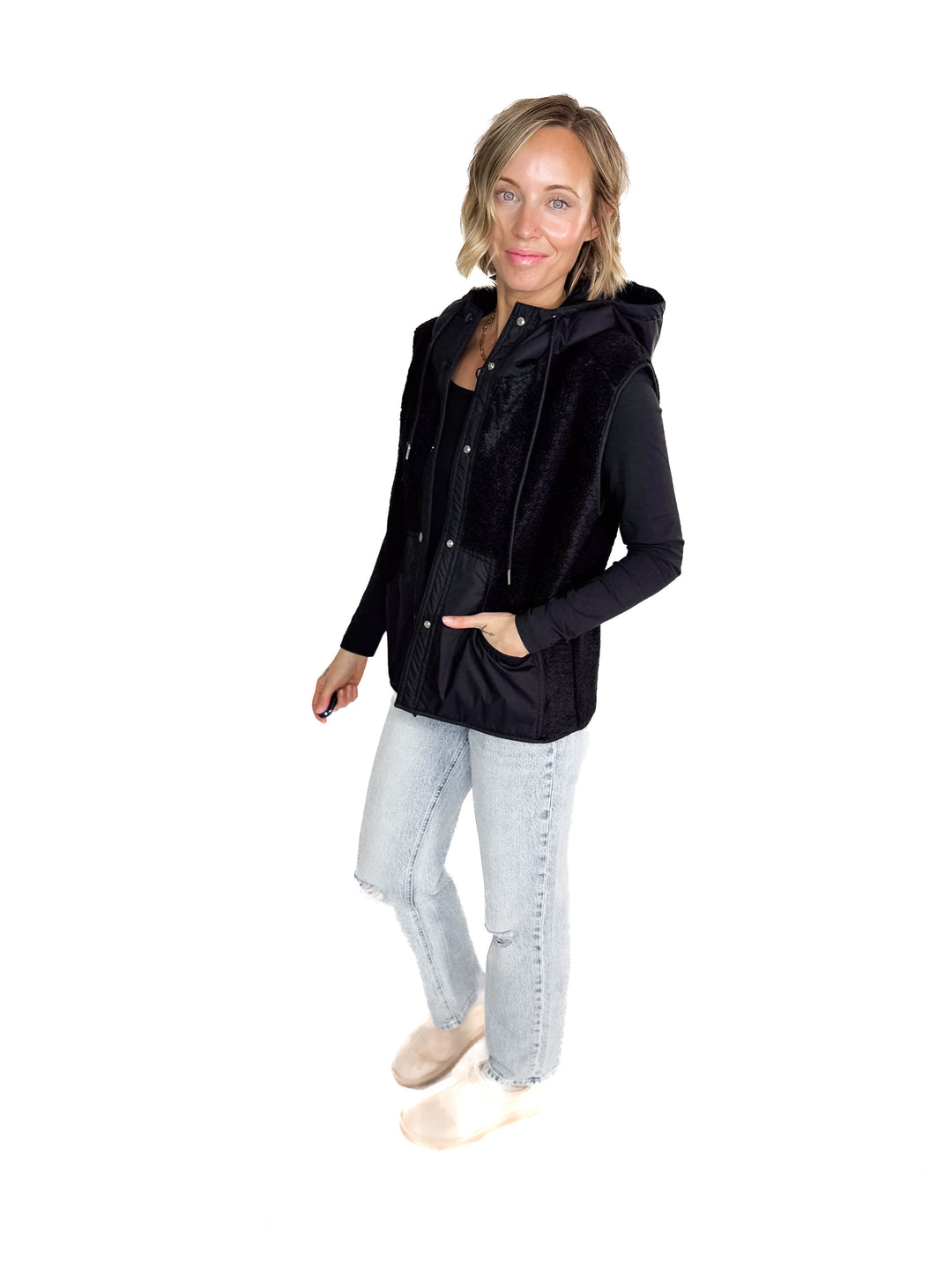 Morning Frost Sherpa Fleece Vest- BLACK