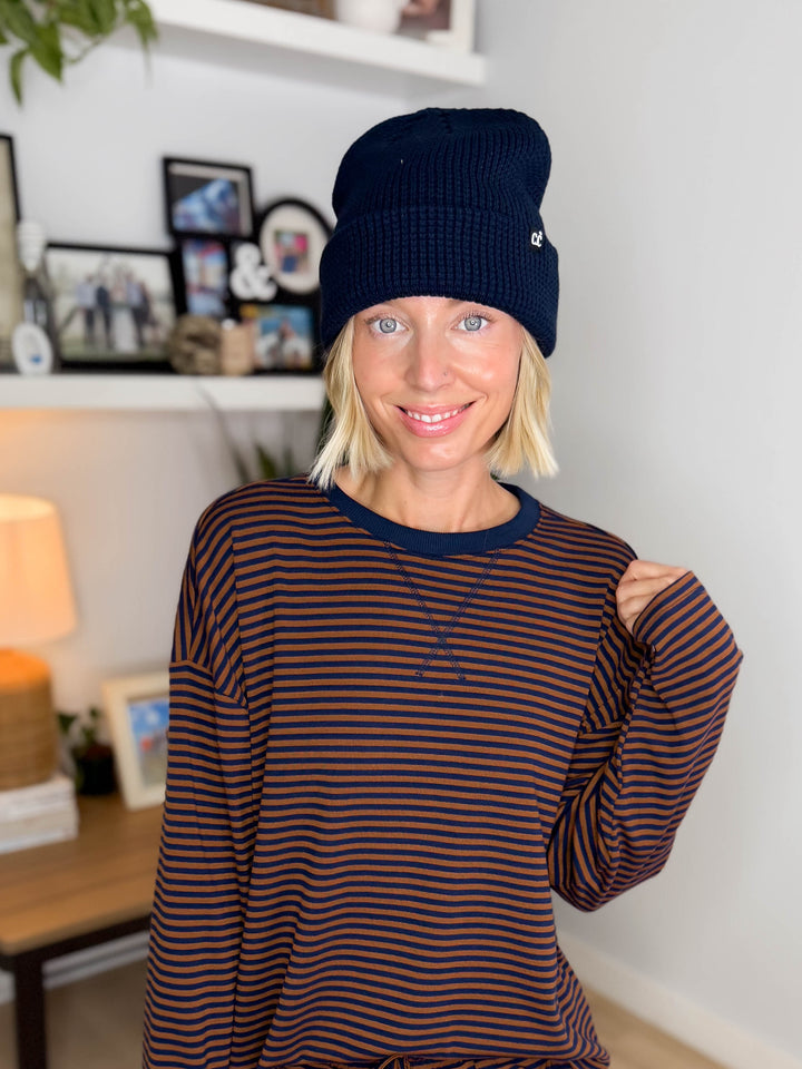 CC Waffle Knit Cuff Beanie- NAVY