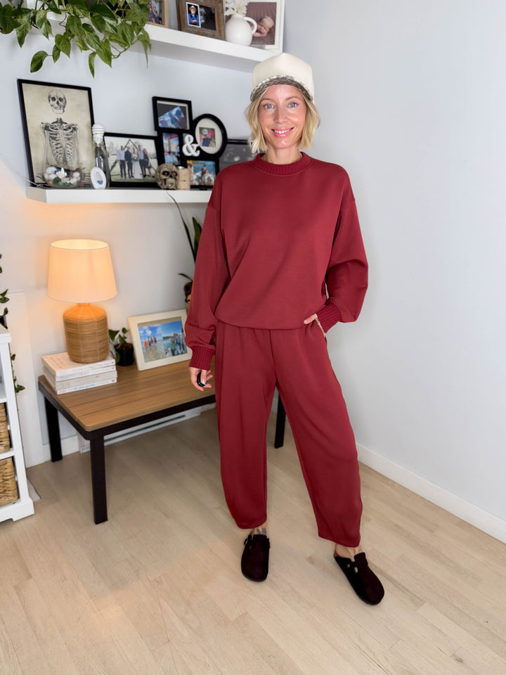 Tenlee Modal Barrel Pant & Top Set- MERLOT