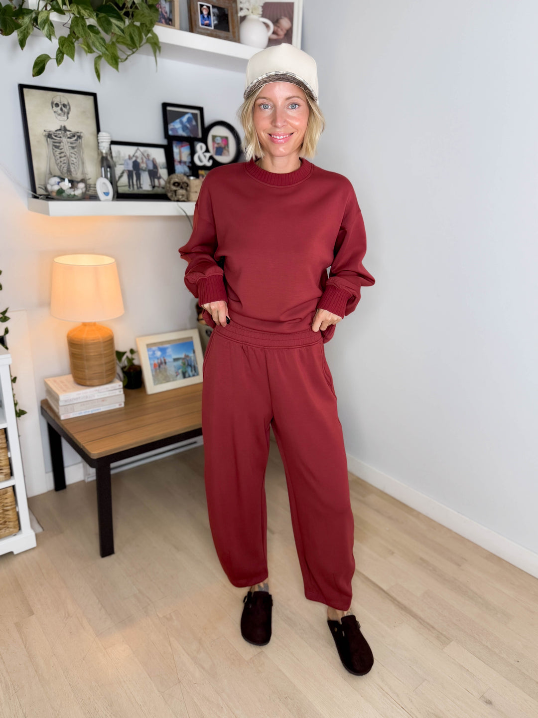 Tenlee Modal Barrel Pant & Top Set- MERLOT