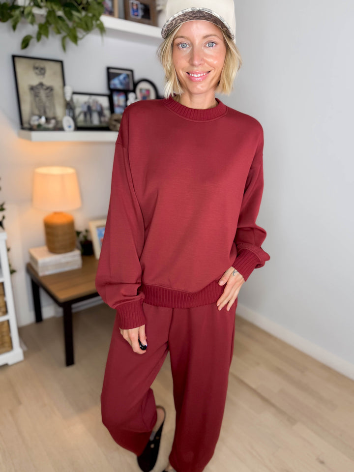 Tenlee Modal Barrel Pant & Top Set- MERLOT