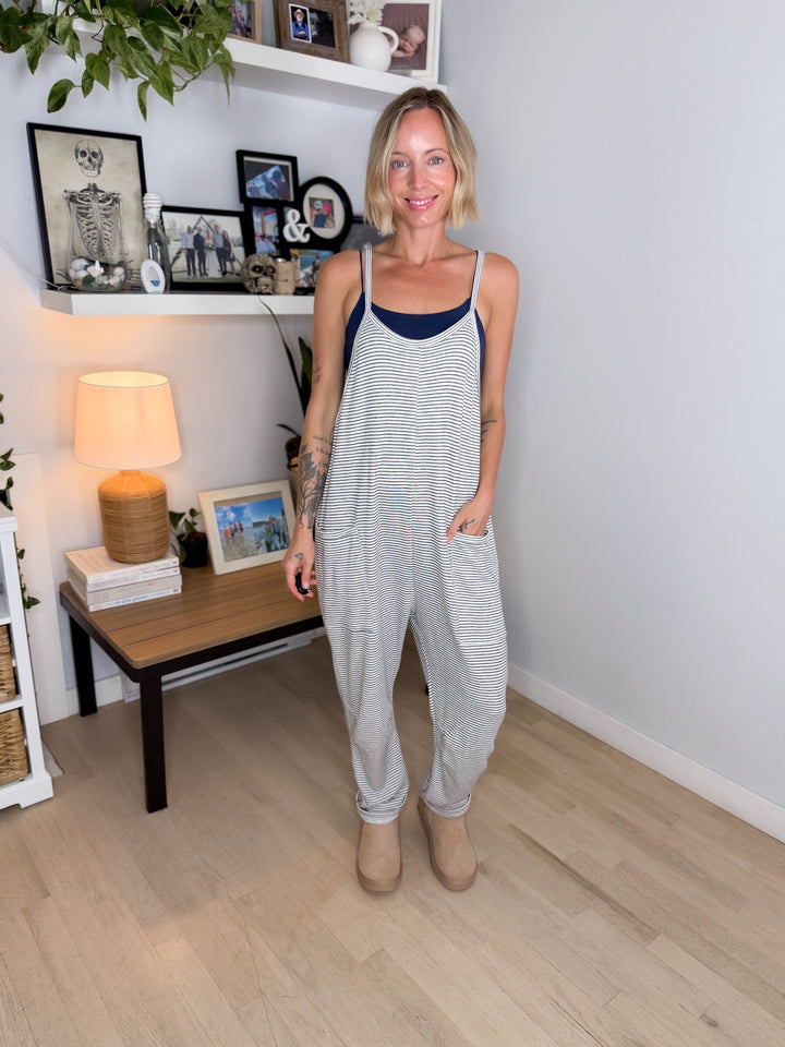 Finchelle Terry Striped Jumpsuit- IVORY/BLACK