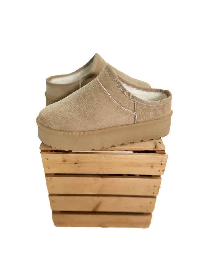 Shelby Platform Faux Fur Slip-On- OATMEAL