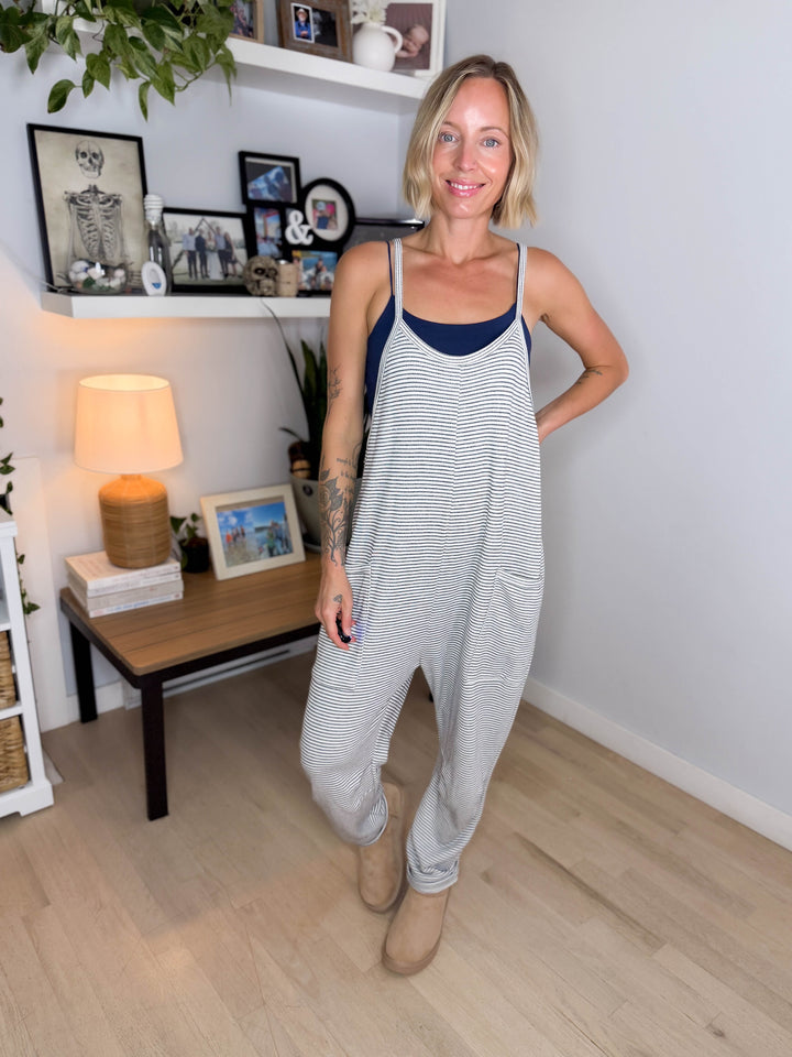 Finchelle Terry Striped Jumpsuit- IVORY/BLACK