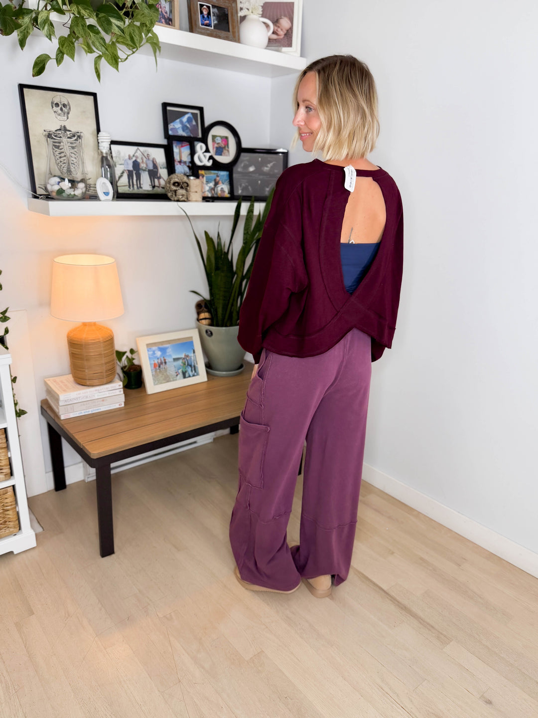 Holt Washed Wide Leg Sweat Pant- DARK CHERRY
