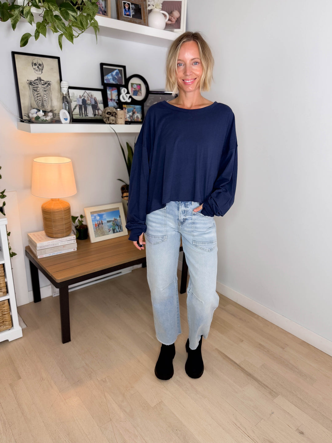 Tilley Cotton Slub Open Back Long Sleeve- NAVY