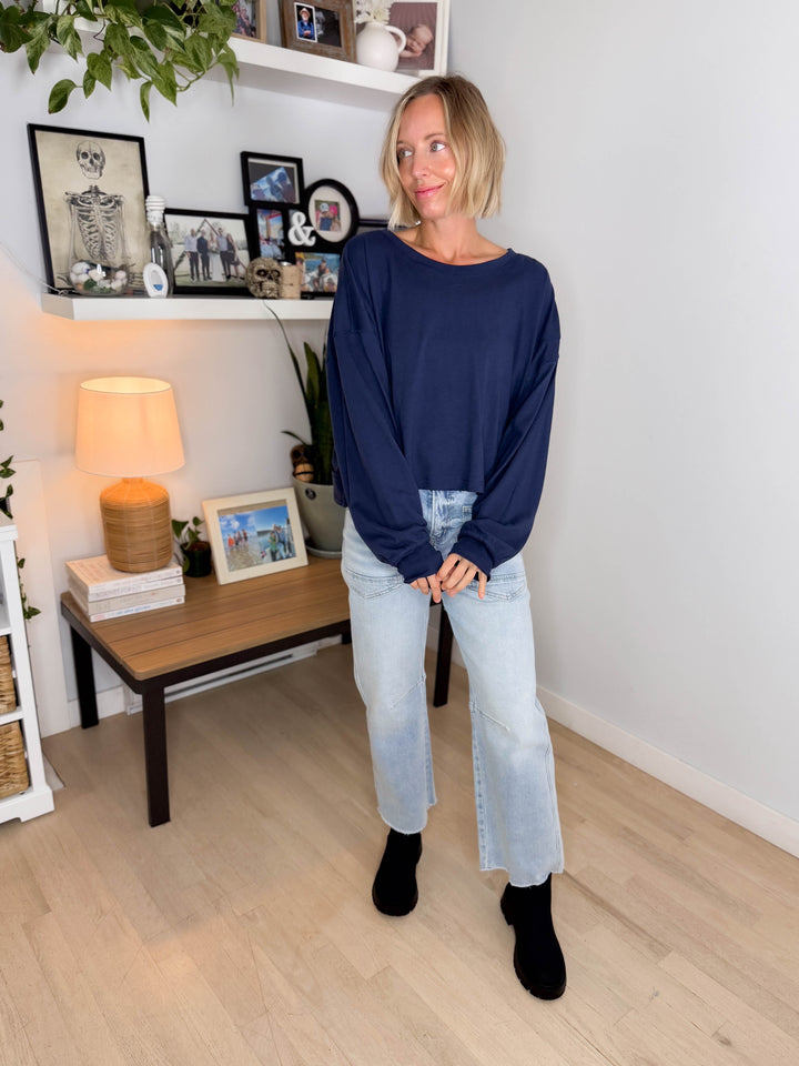 Tilley Cotton Slub Open Back Long Sleeve- NAVY