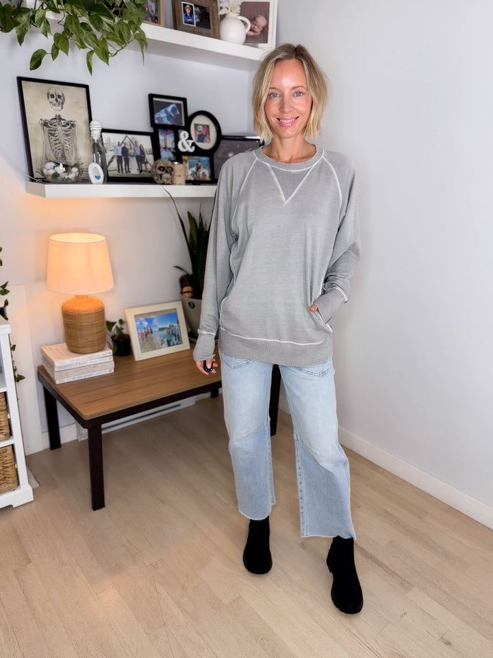 Juliet Washed Tunic Sweatshirt- SLEET