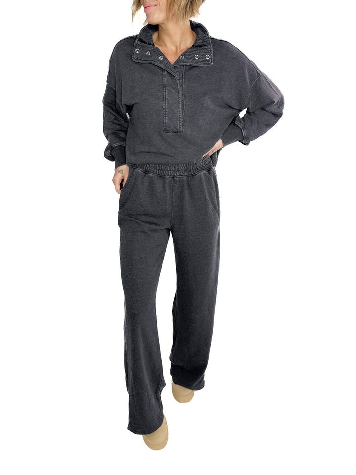 Margot Waffle Contrast Pant- WASHED BLACK