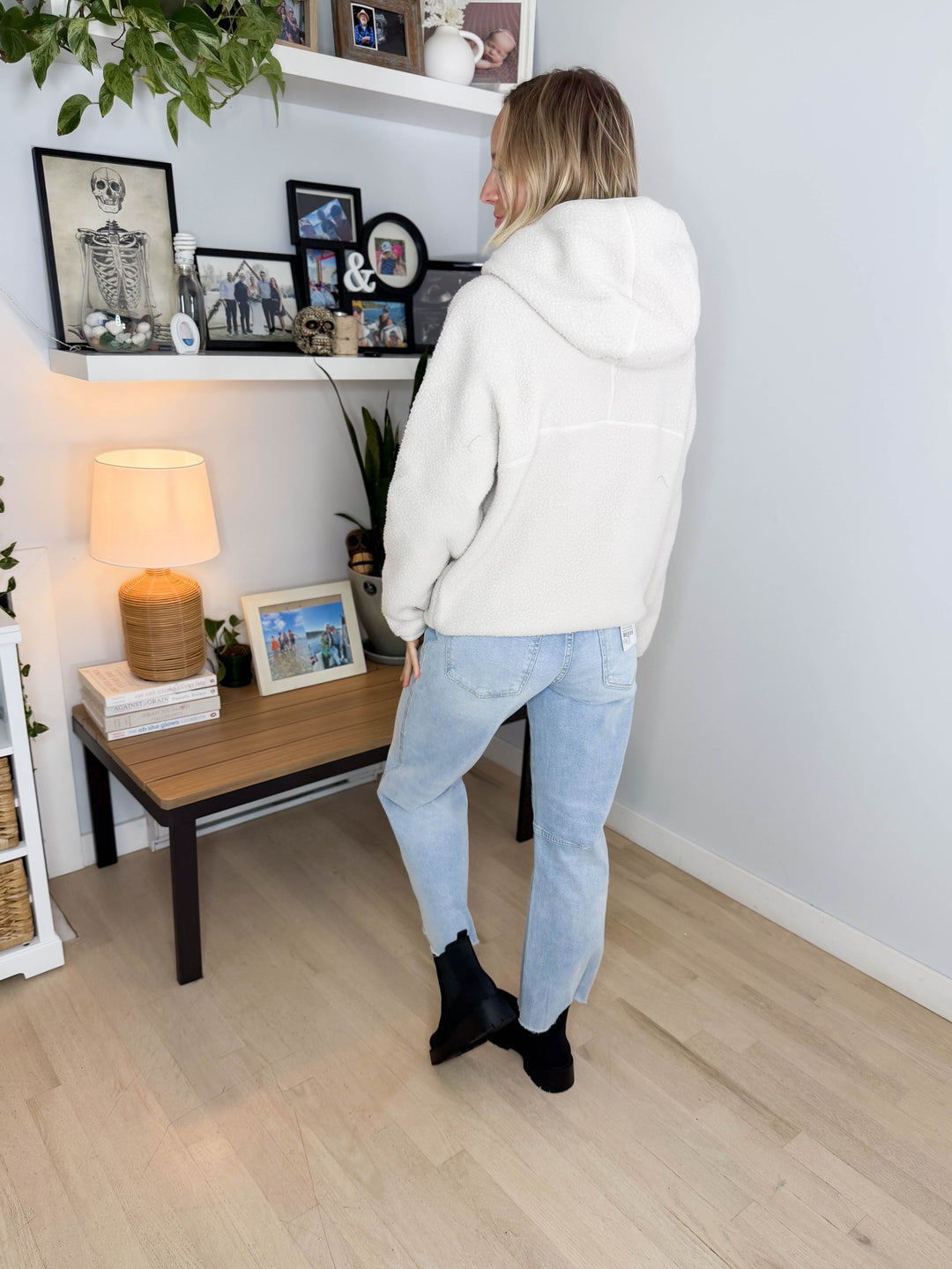Willa Soft Sherpa Fleece Half Zipper Hoodie Pullover- ECRU