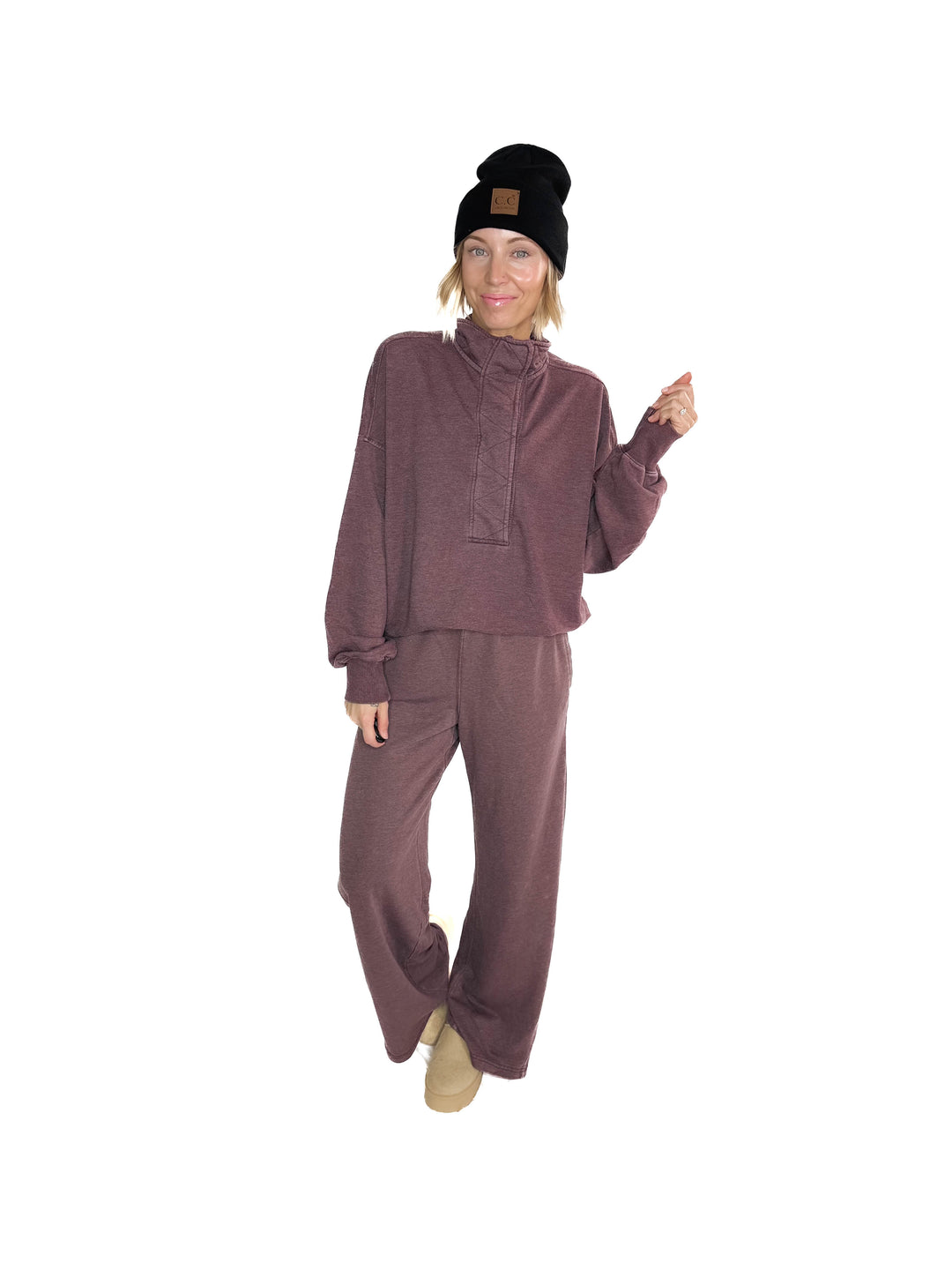 Margot 1/2 Snap Pullover- DARK CHERRY