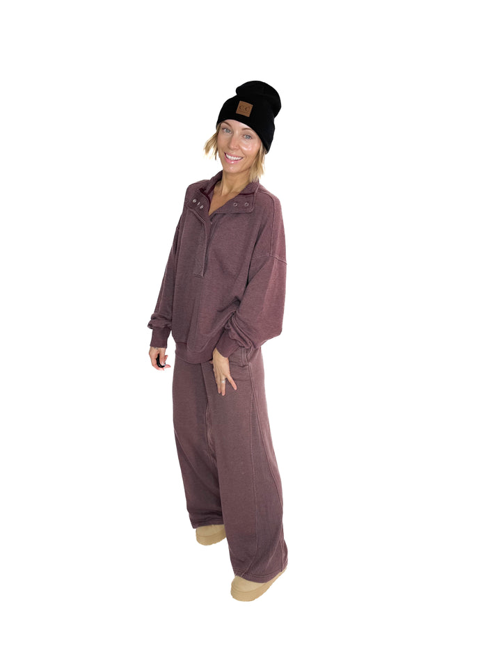 Margot 1/2 Snap Pullover- DARK CHERRY