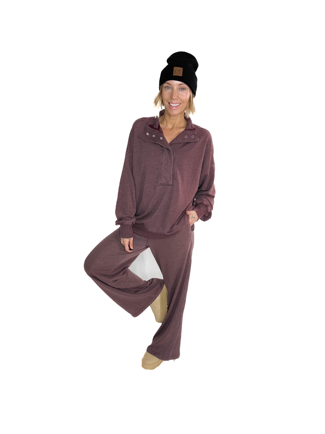 Margot 1/2 Snap Pullover- DARK CHERRY