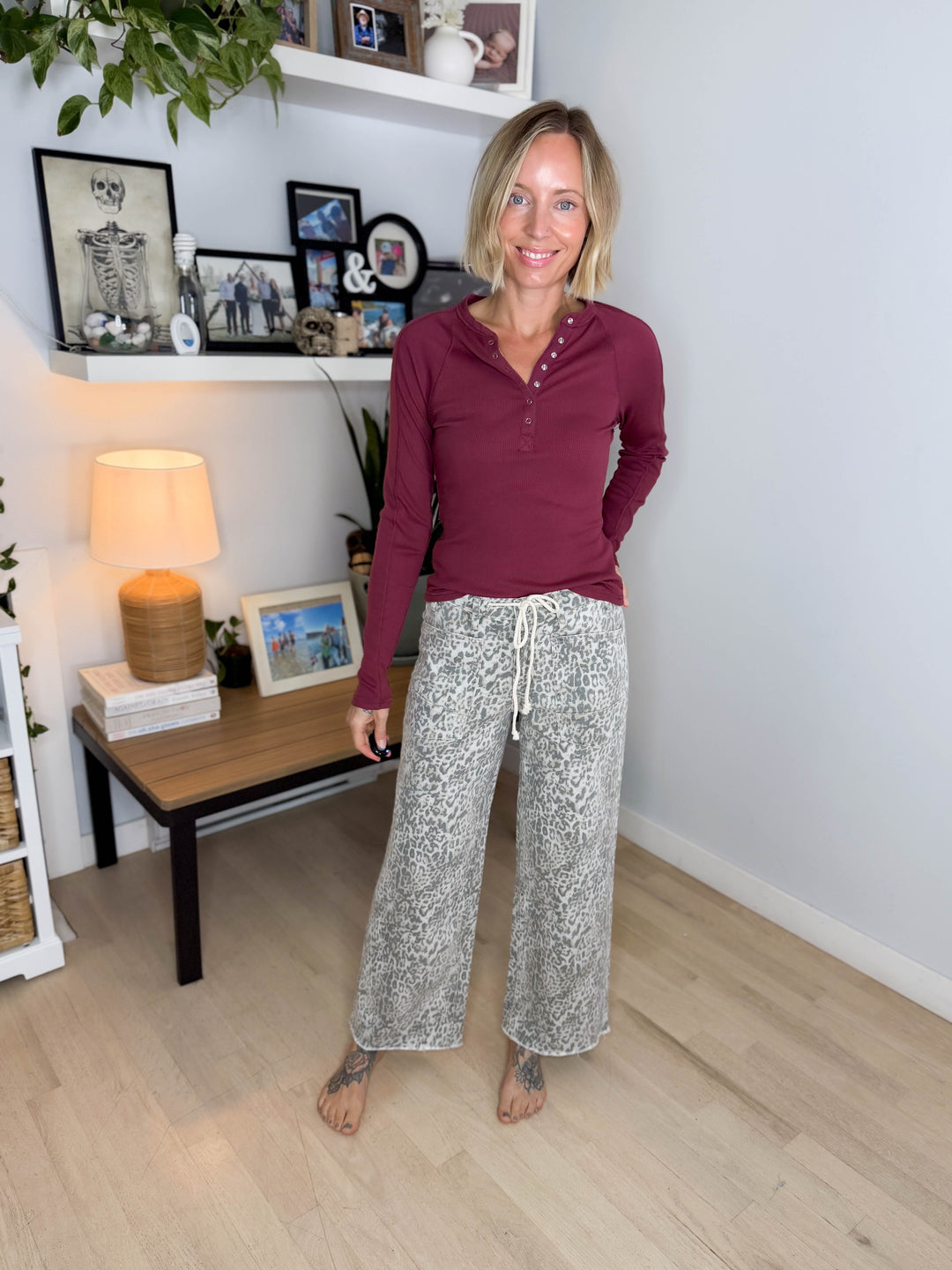 Vervet Keaton High Rise Wide Leg Tie Waist Jean- LEOPARD