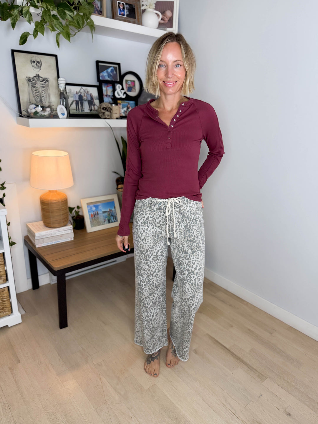 Vervet Keaton High Rise Wide Leg Tie Waist Jean- LEOPARD