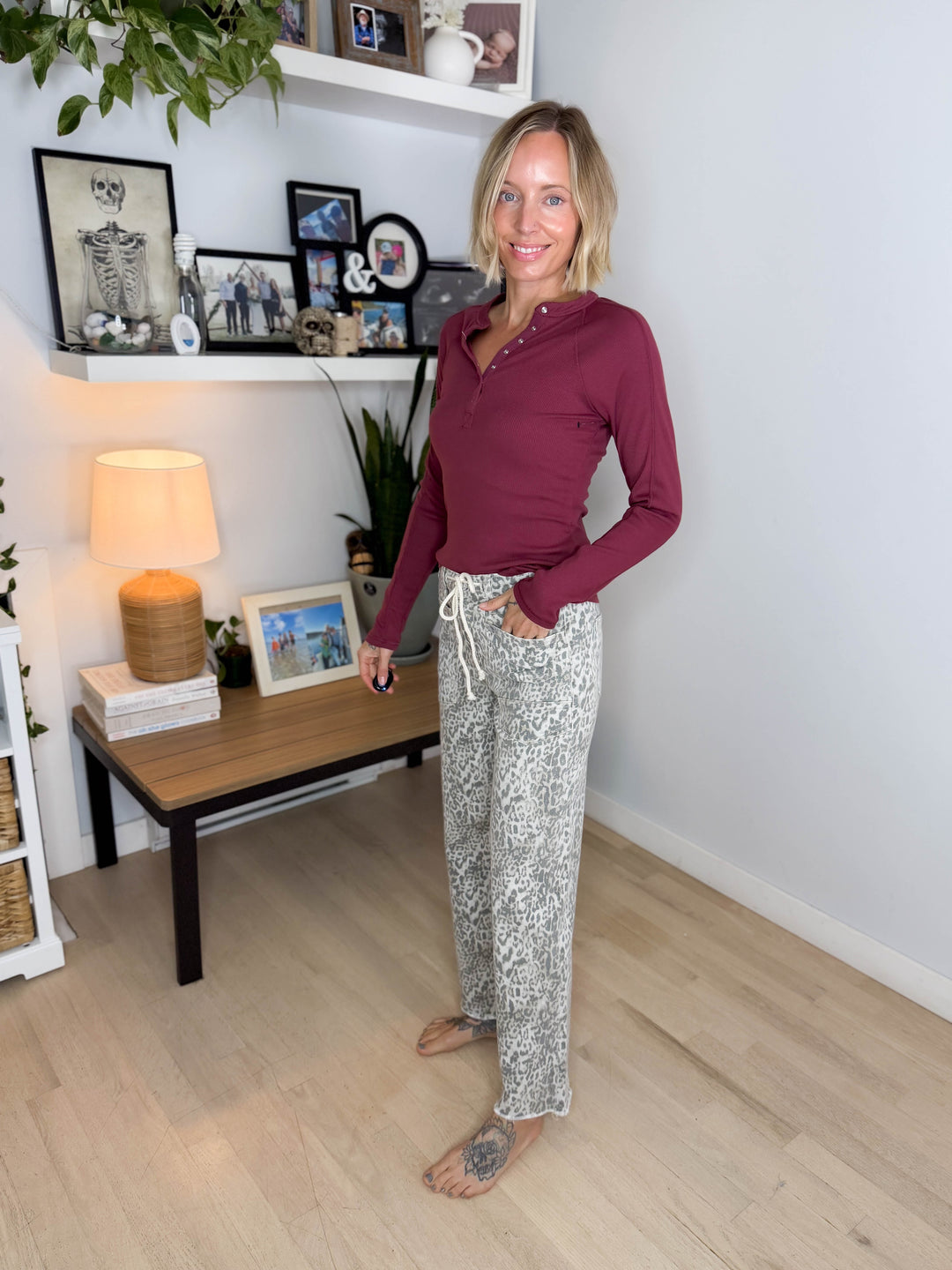 Vervet Keaton High Rise Wide Leg Tie Waist Jean- LEOPARD