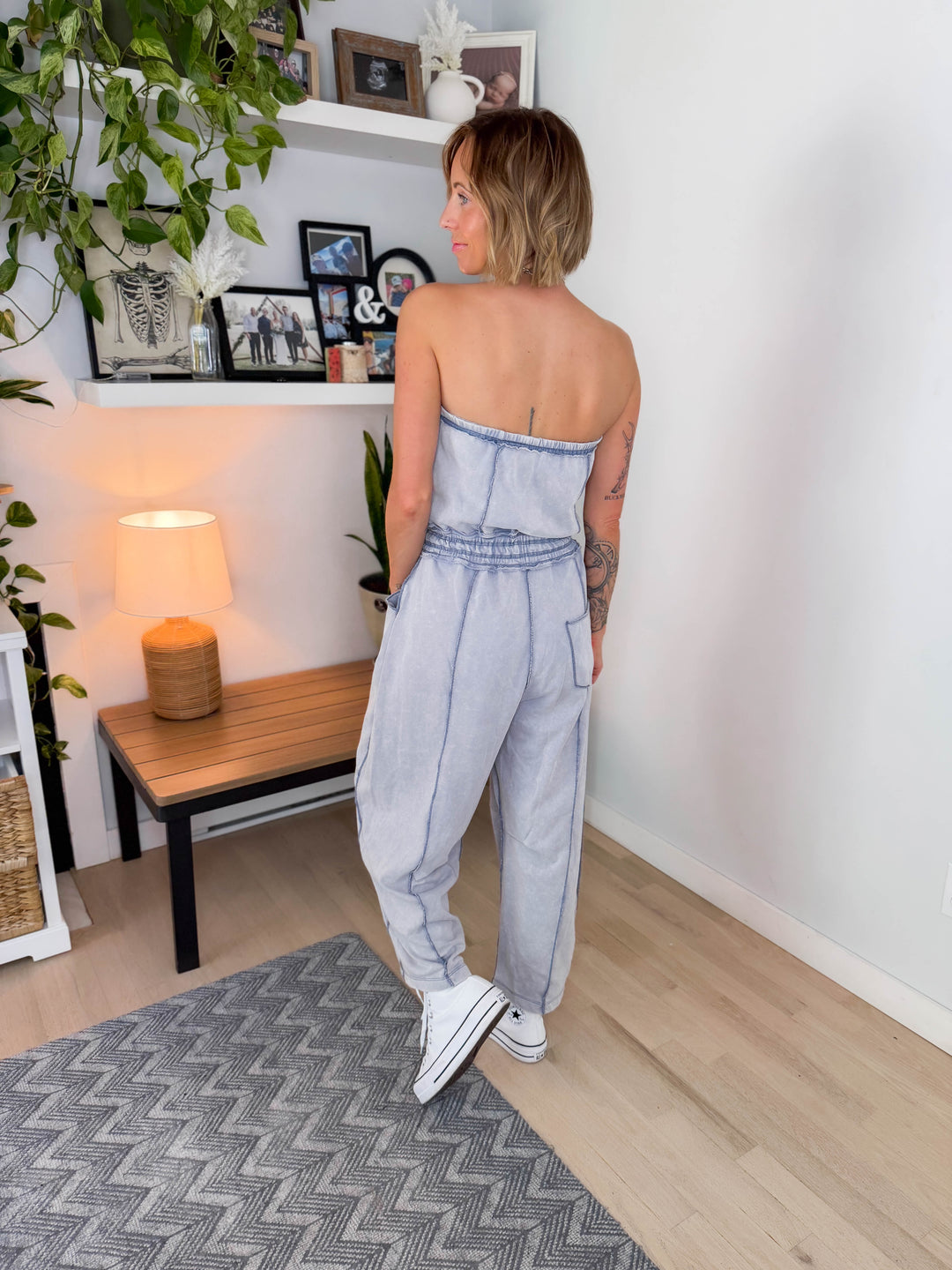 Seaport Strapless Barrel Jumpsuit- CLOUD