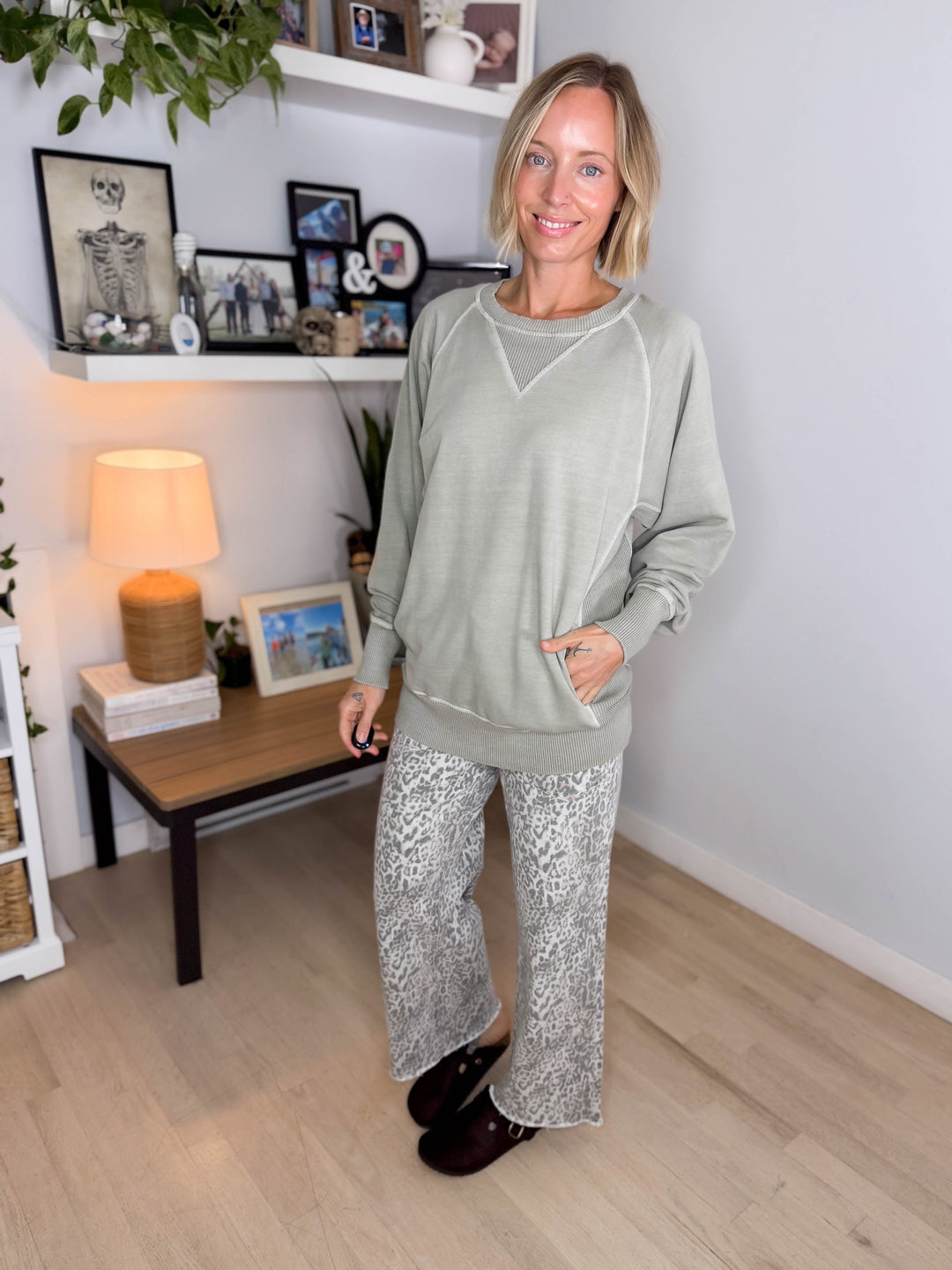 Juliet Washed Tunic Sweatshirt- ASH SAGE