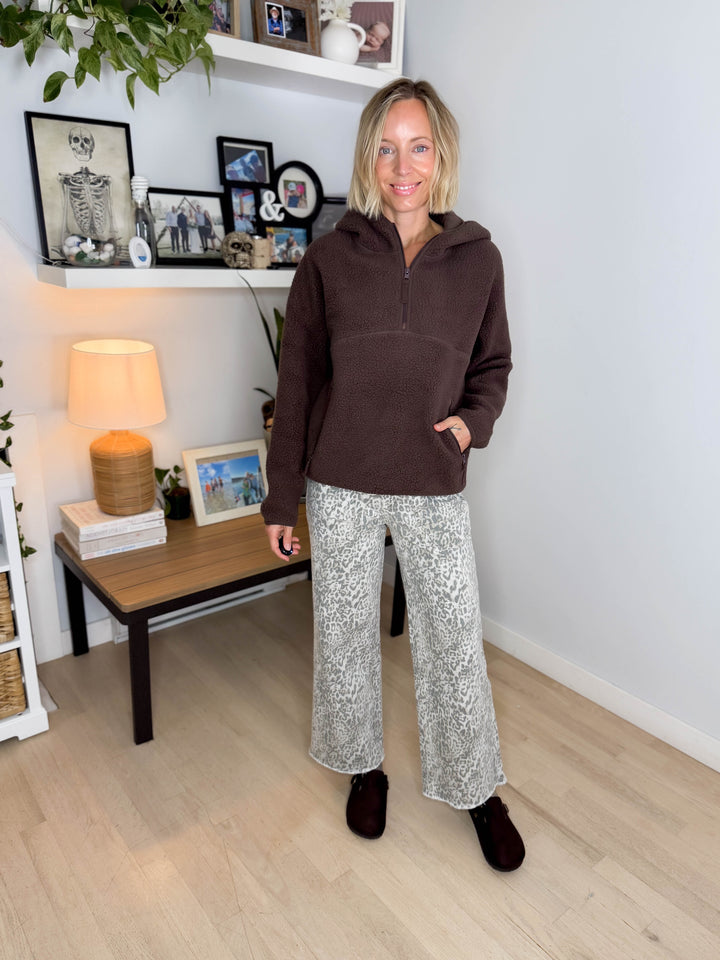 Willa 1/2 Zip Fleece Hoodie Pullover- ESPRESSO