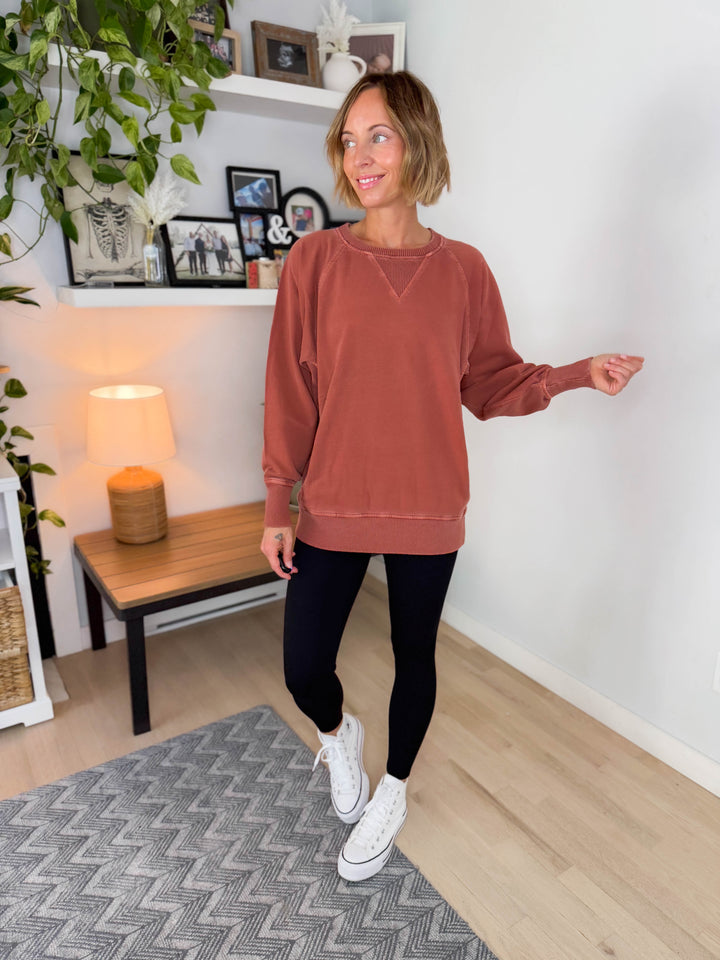 Juliet Washed Tunic Sweatshirt- RUST