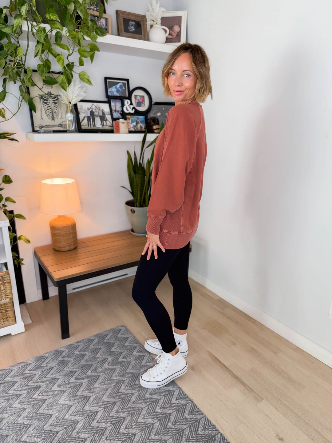Juliet Washed Tunic Sweatshirt- RUST
