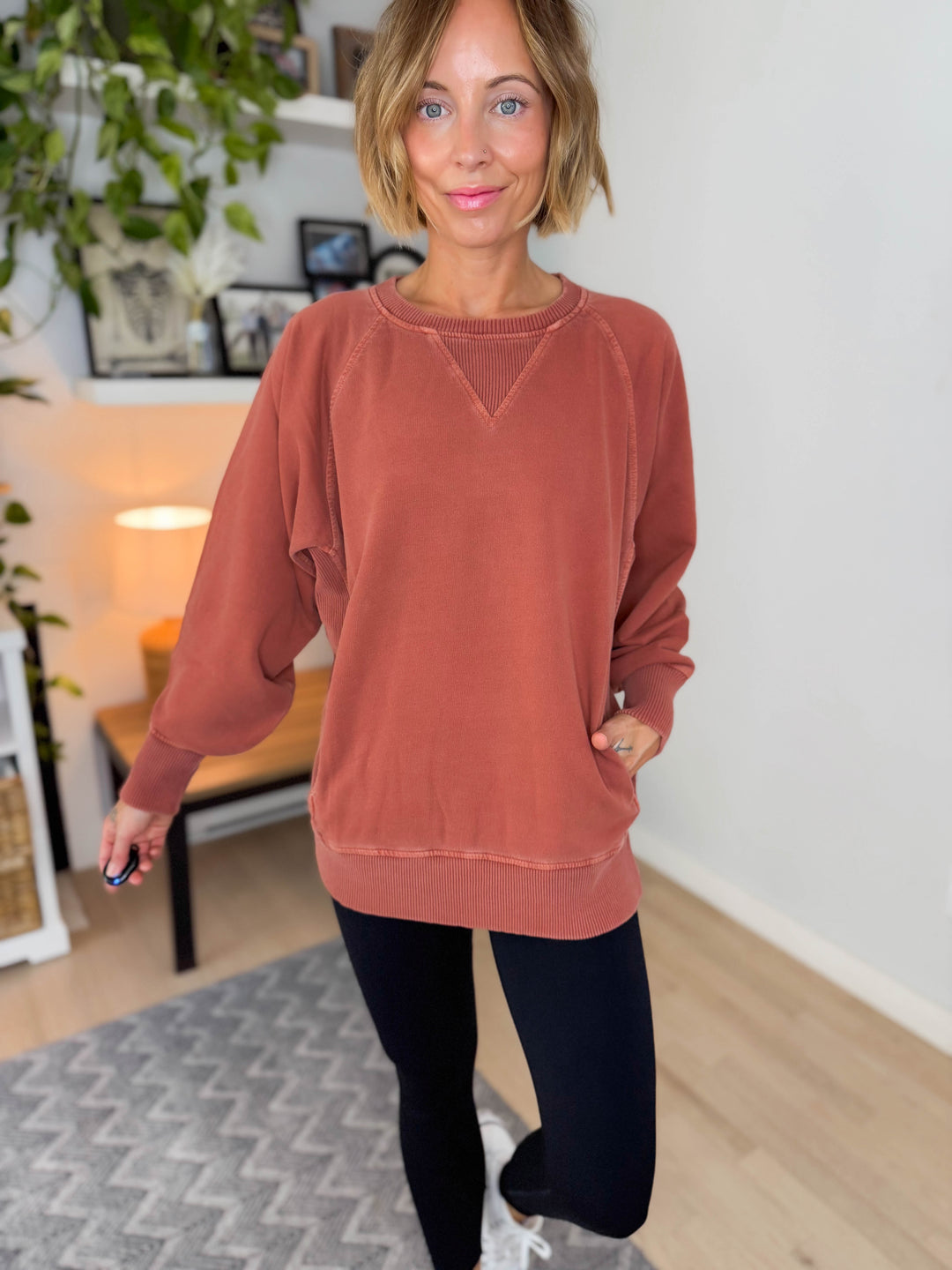Juliet Washed Tunic Sweatshirt- RUST
