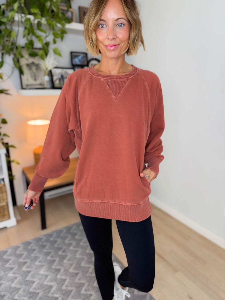 Juliet Washed Tunic Sweatshirt- RUST