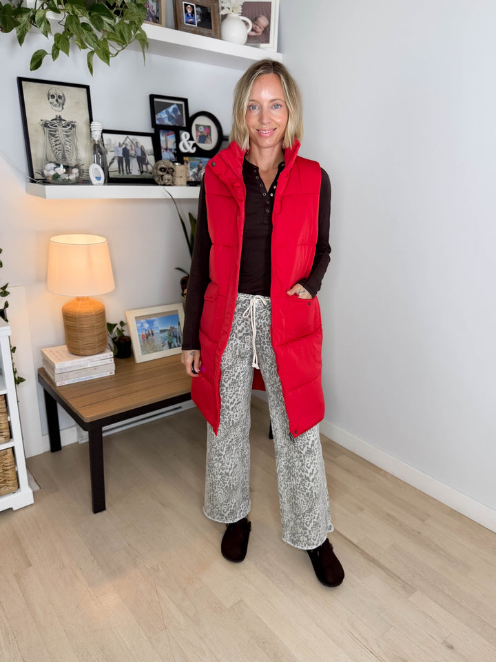 Norah Mock Neck Long Vest- RED