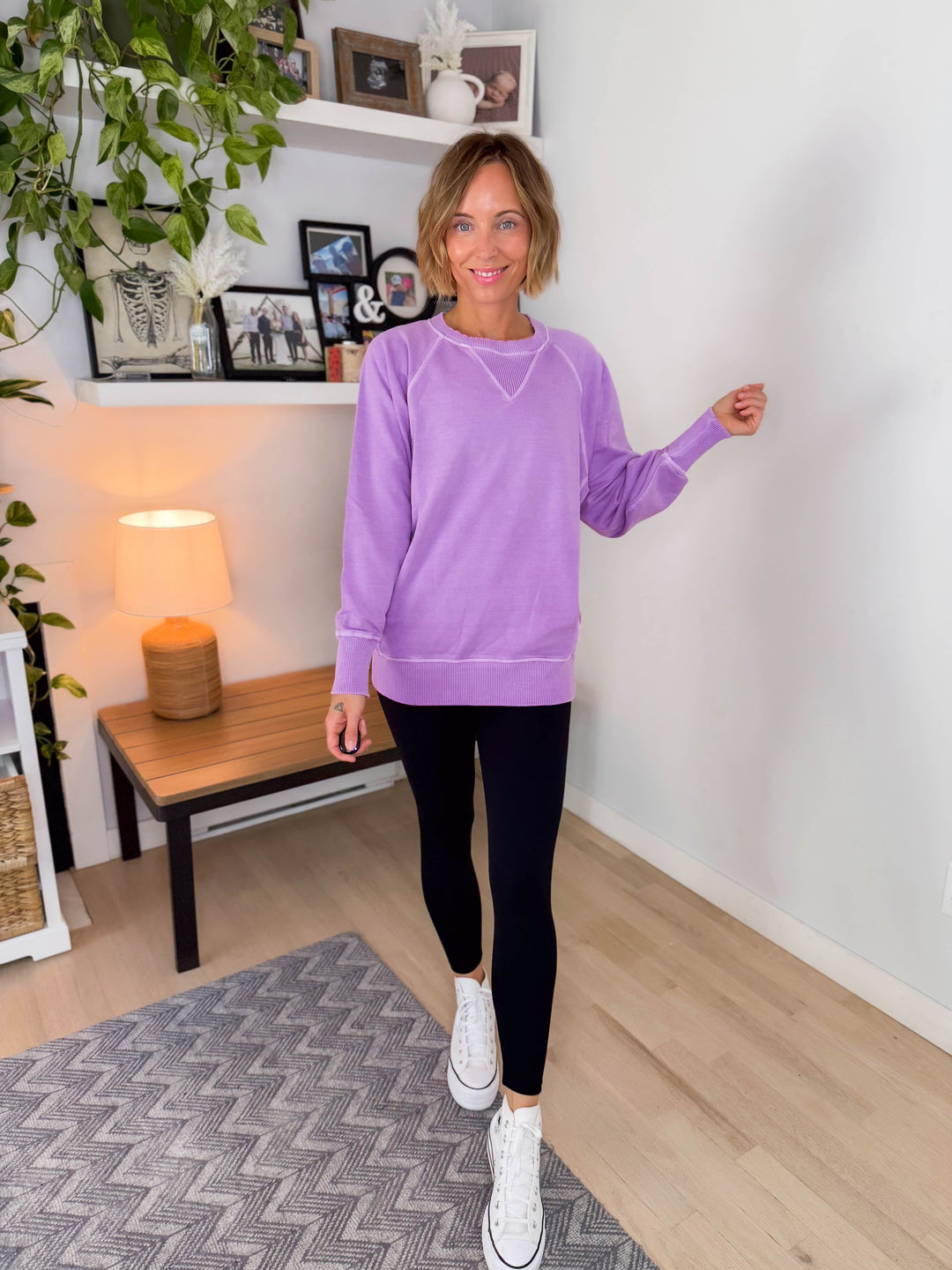 Juliet Washed Tunic Sweatshirt- BRIGHT LAVENDER