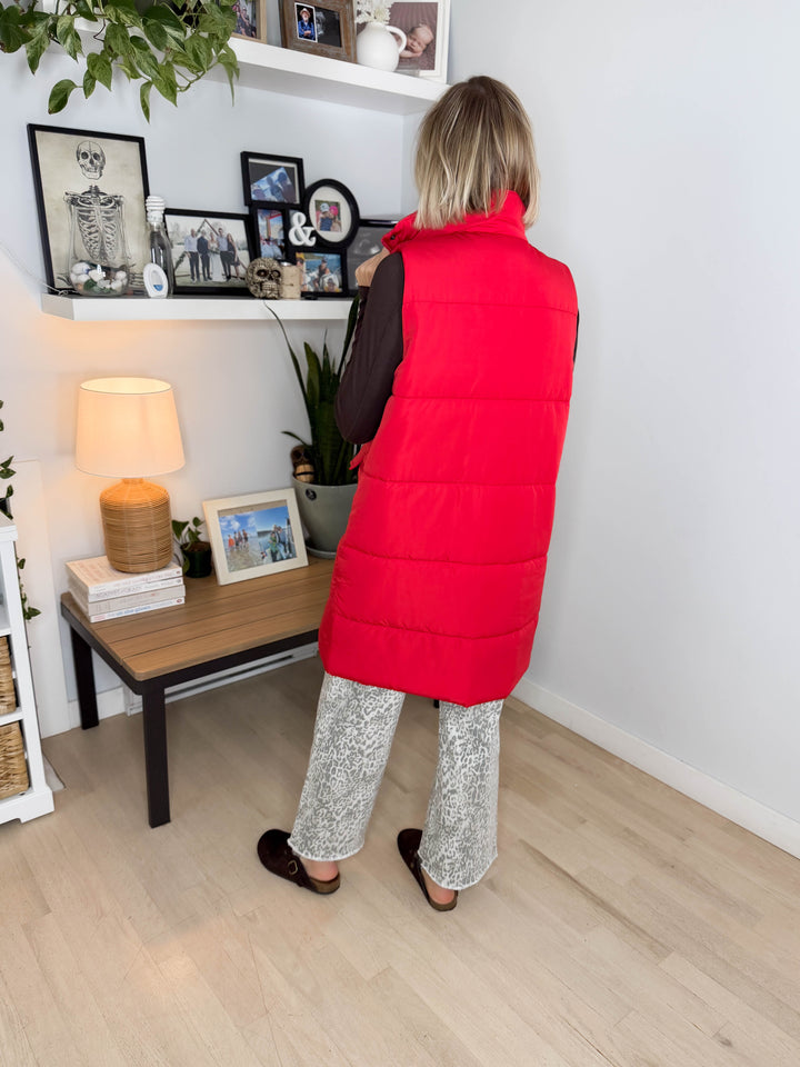 Norah Mock Neck Long Vest- RED