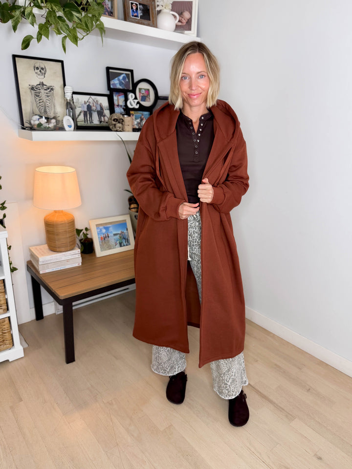 Oslo Hooded Cardigan- BRICK