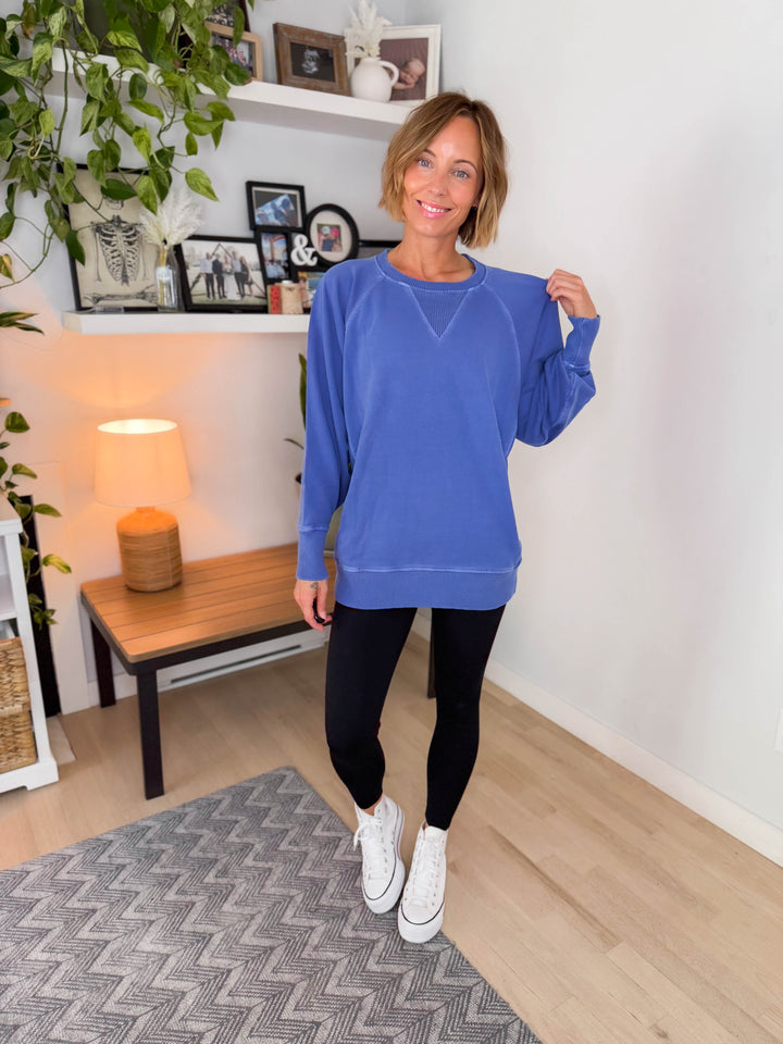 Juliet Washed Tunic Sweatshirt- BRIGHT BLUE