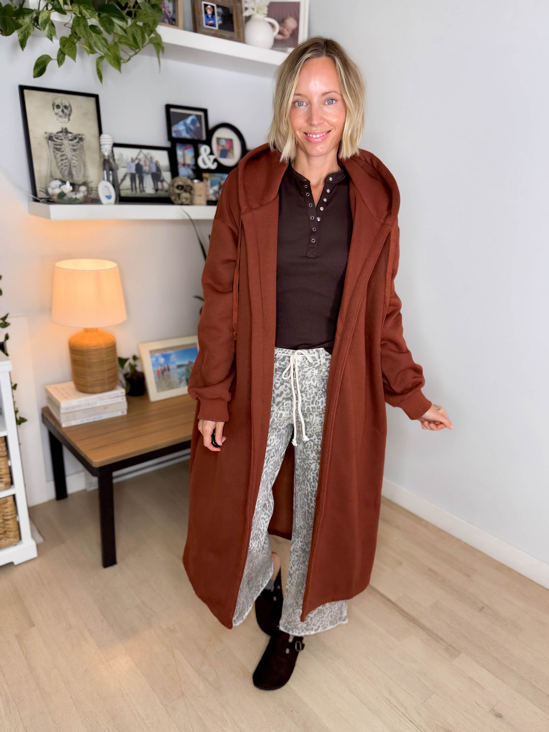 Oslo Hooded Cardigan- BRICK