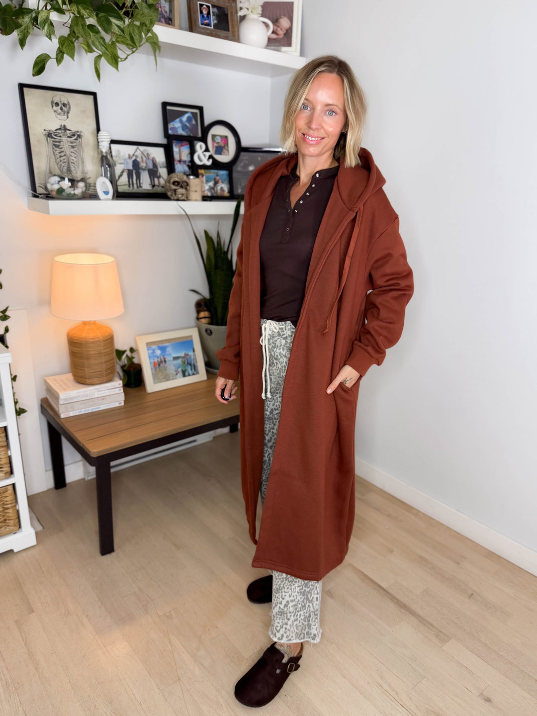 Oslo Hooded Cardigan- BRICK