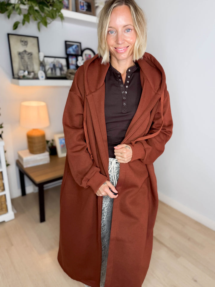 Oslo Hooded Cardigan- BRICK