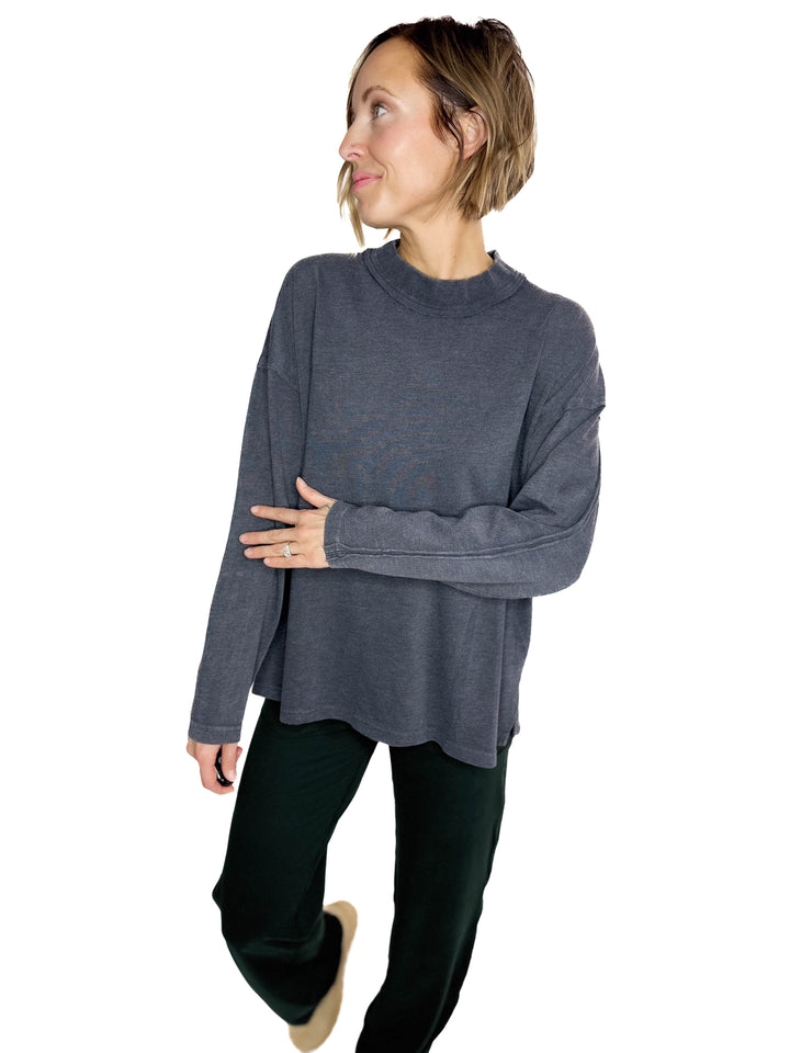 Collete Cotton Blend Mock Neck- BLACK