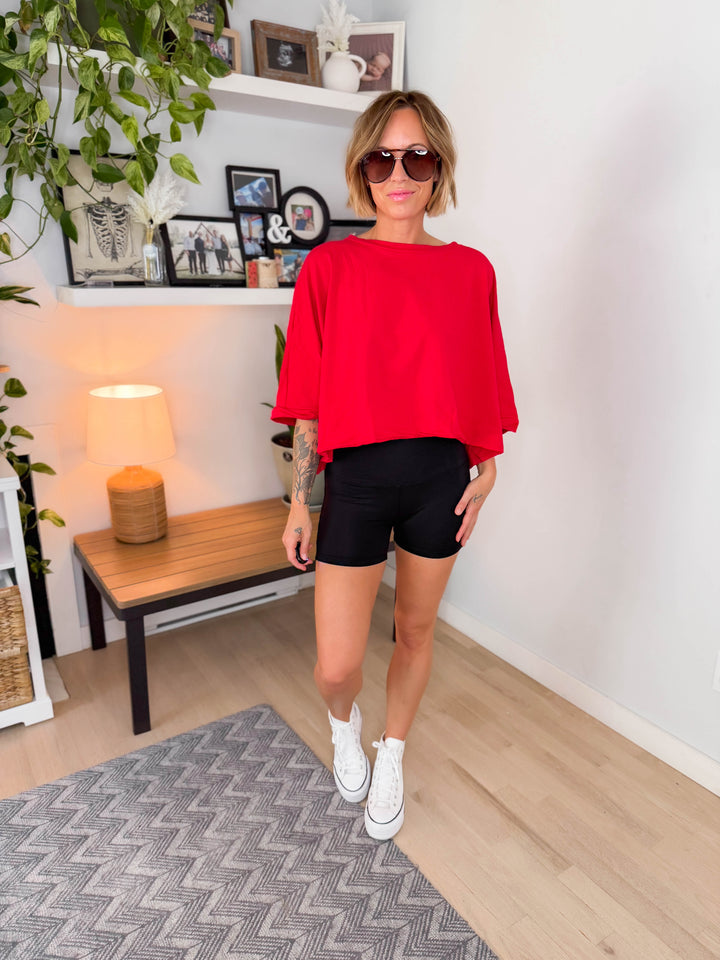 Cape Cod Stretch Cotton Boxy Tee- RED