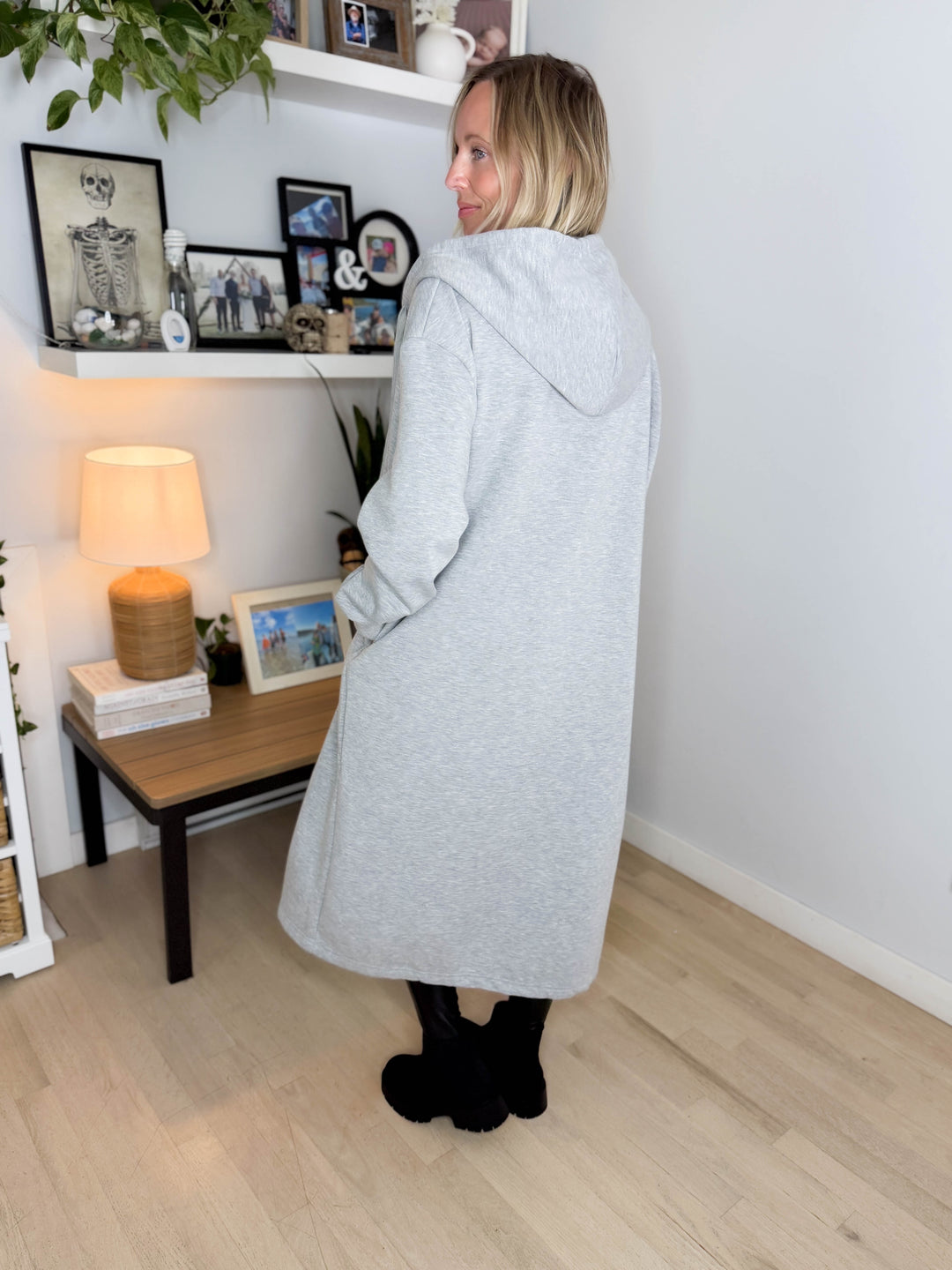 Mavis Hooded Full Zip Coatigan- HEATHER GREY
