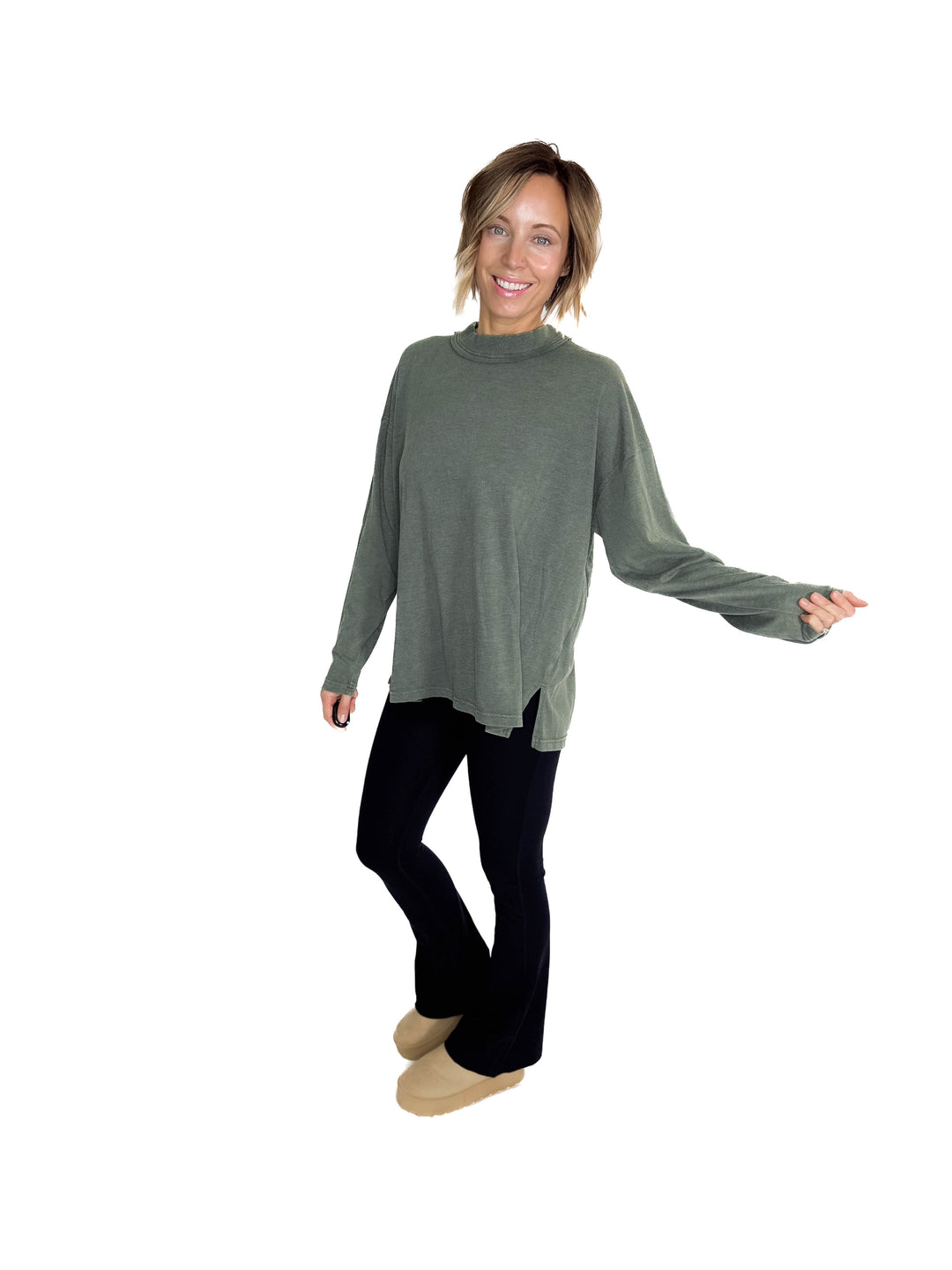 Collete Cotton Blend Mock Neck- REGENCY GREEN