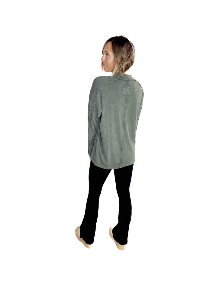 Collete Cotton Blend Mock Neck- REGENCY GREEN