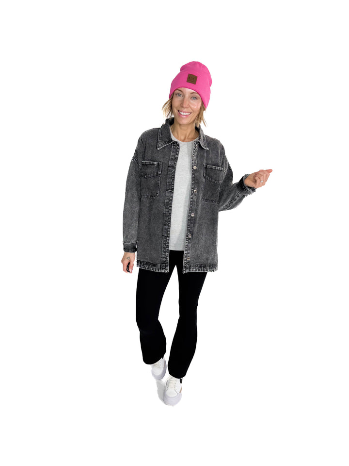 Nikki Button Down Denim Jacket- WASHED BLACK