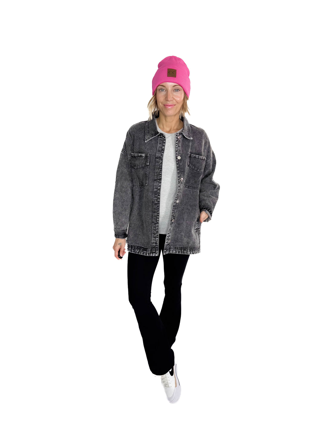 Nikki Button Down Denim Jacket- WASHED BLACK