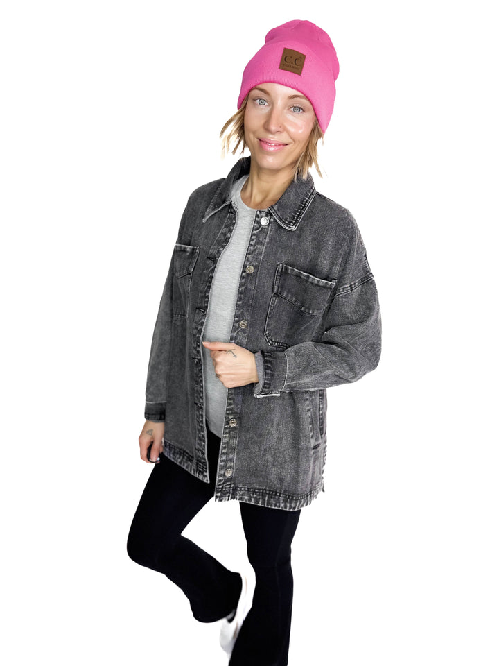 Nikki Button Down Denim Jacket- WASHED BLACK