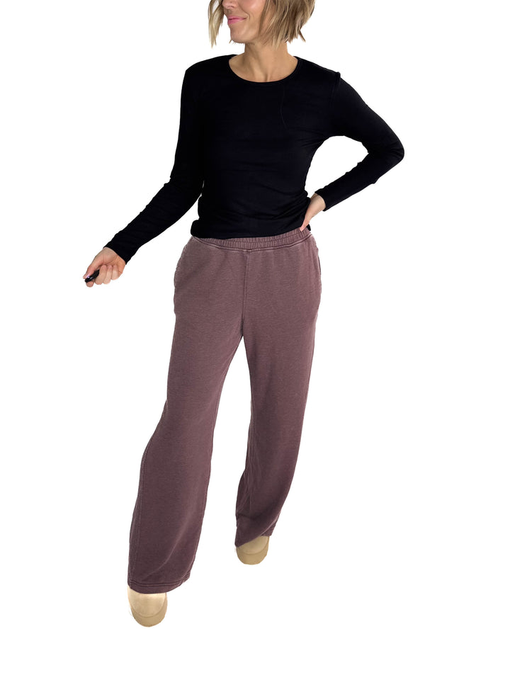 Margot Waffle Contrast Pant- DARK CHERRY
