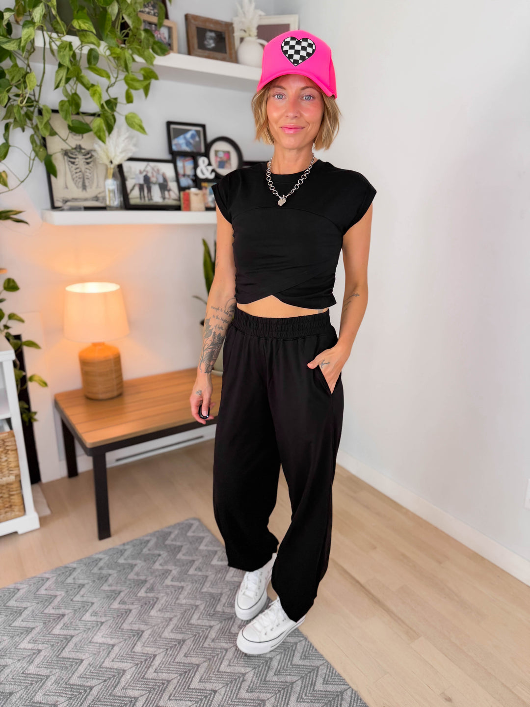 Mari Stretch Cotton Crossover Set- BLACK