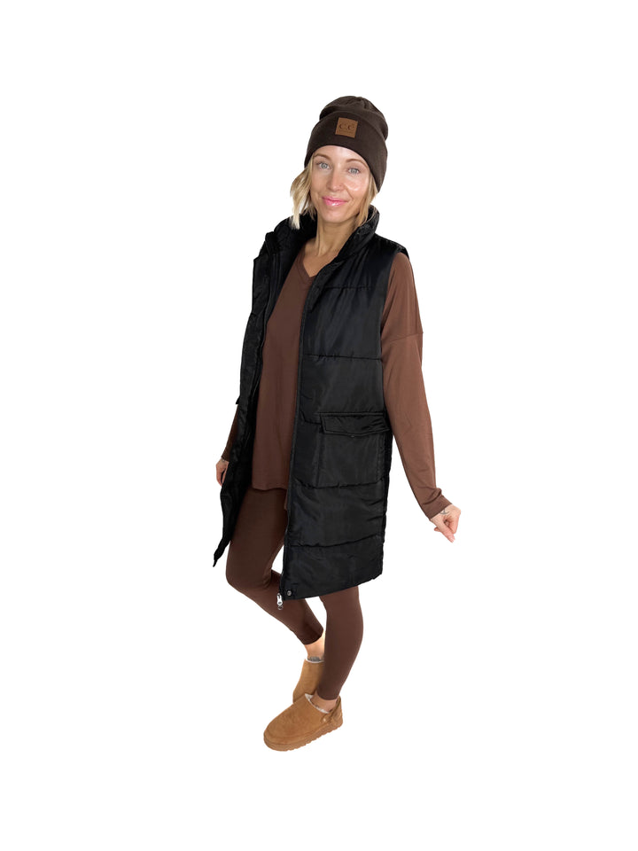 Remington Longline Puffer Vest- BLACK