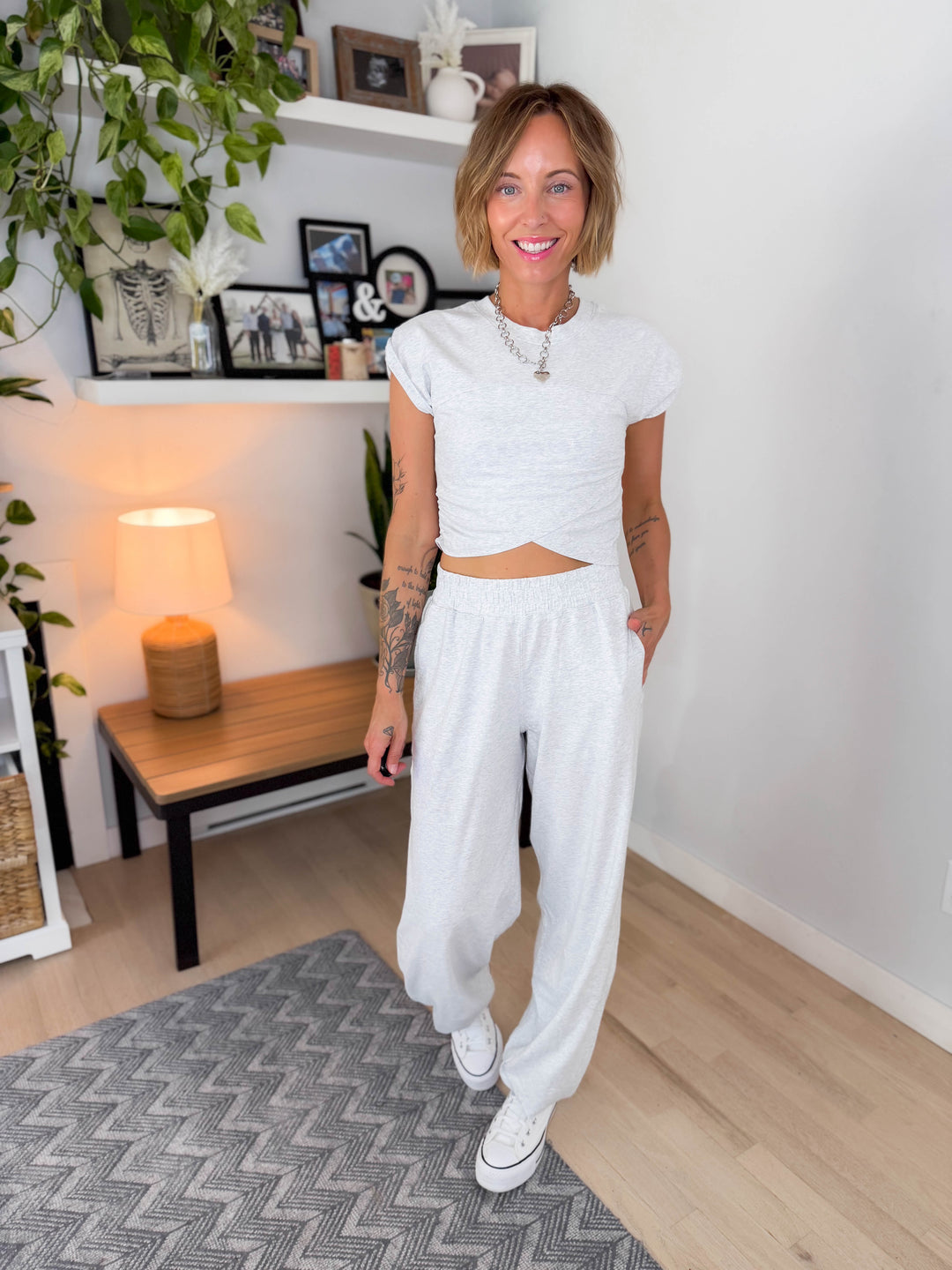 Mari Stretch Cotton Crossover Set- HEATHER GREY