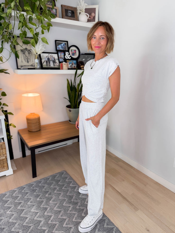 Mari Stretch Cotton Crossover Set- HEATHER GREY