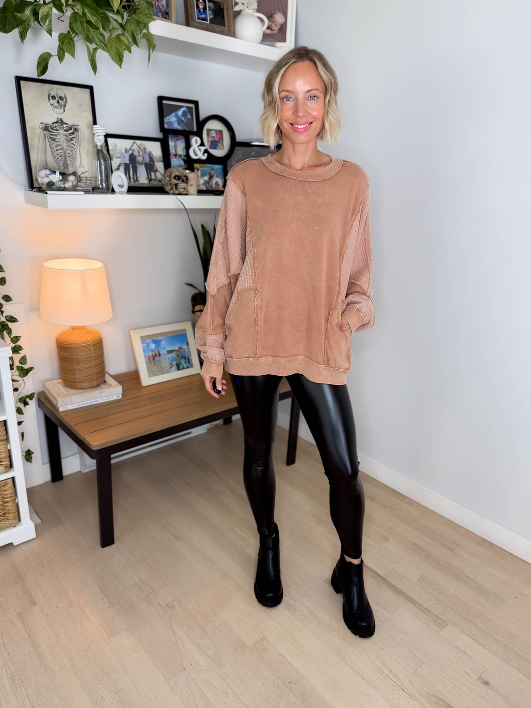 Jemma Thermal Mix Mineral Wash Pullover- ALMOND