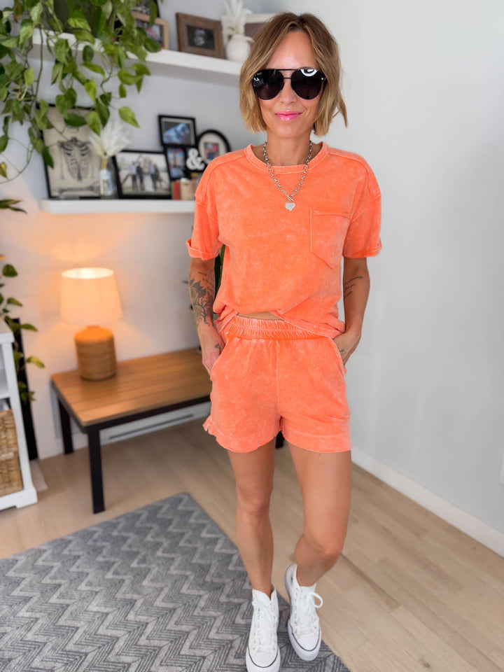 Toro Washed Cotton Shorts Set- ORANGE